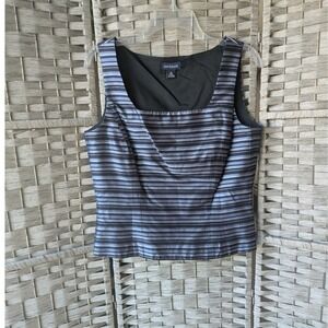 Ann Taylor Silk Tank Shell Top Blue Striped Square Neck Sleeveless‎ Sz 10 Office